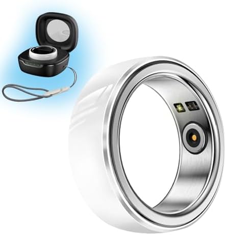 Smart Ring Health Tracker with Charging Case, Fitness Sleep Heart Rate Blood Oxygen Tracking Ring， IP68 Waterproof Bluetooth Ring Tracker, Great Gift for Women & Men (Color : White, Size : XL-22mm)