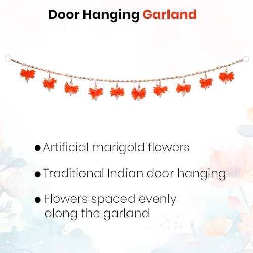 Image of Akaar Decor Artificial Marigold Door Hanging Toran | Diwali Decoration Items for Home Decor| Festive Decor| Office Decor| -(L:Approx. 2.5ft) (Beads BANDHANWAR Orange)
