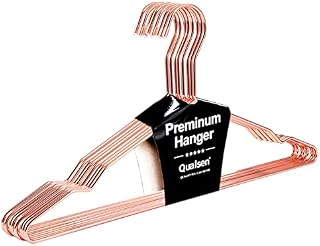 Qualsen Coat Hangers,10 Pack Metal Hangers for Clothes,Space Saving Adult Clothes Hangers,42cm Rose Gold Hangers,Heavy Duty Hangers for Blouse Dress Shirt Jacket Trousers