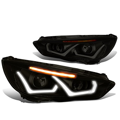 DNA Motoring HL-HPL-LED-FF16-BK-SM-AM Smoke Lens Projector Headlights With Dual U-Halo DRL Replacement For 15-18 Focus
