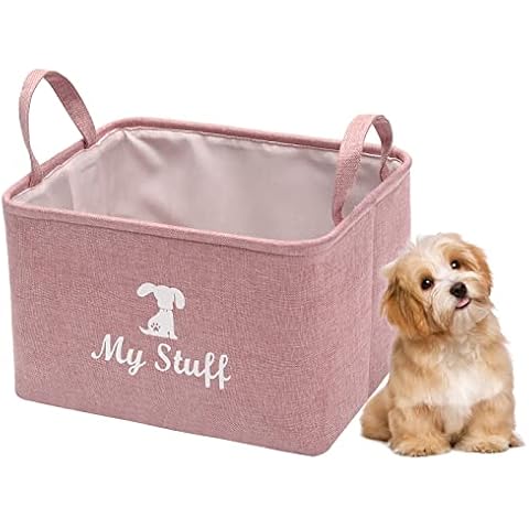 Pethiy Canvas Dog Toy Storage Dog Toy Basket Box for dog toy bins, Dog Blanket, Dog Clothes Storage - Pet Toy and Accessory Storage Bin-Pink Cover