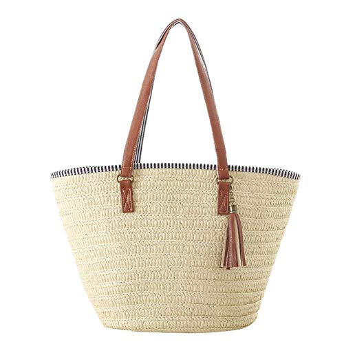 fancylande bolsa de playa bolso paja bolso mujer paja, Bellota bolso en paja verano, para Voyager y disfrutar de los cámara, bolsa de viaje de las mujeres, beige