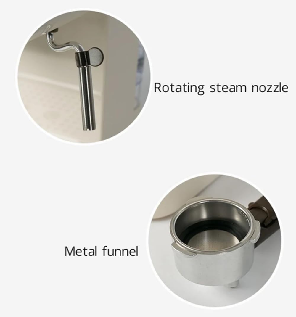 Semi Aautomatic Espresso Machine 15Bar Coffee Maker Italian Double Temperature Control Steam Type Milk Foamer Frother, Middle, Pearl White