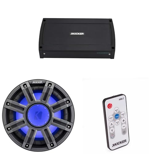 Kicker 51MWE104 - MWE 10-Inch Premium Marine Subwoofer (Enclosure) 4-ohm & 48KXMA9005 Marine Amp Bundle (Includes LED Remote)