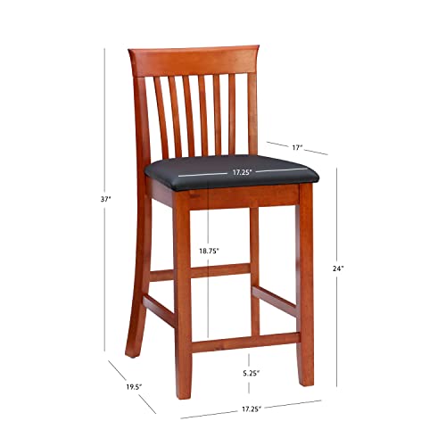 Linon Triena Red Cherry Wood Black Vinyl Padded Seat - 24 Inch #TOP2