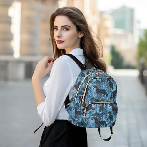 Image of Mini Backpack Blue Horse Fashion Backpack Purse for Women,Handbag Shoulder Bag Casual Daypack, Ladies Gift for College Work (S)
