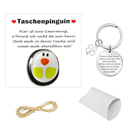 ZHXGO Taschenpinguin-Umarmung, kleine Taschen, Pinguin-Umarmung mit Ermutigungsgrußkarte und Schlüsselanhänger, niedliche Pinguin-Spielzeug-Ermutigungsgeschenke, Mini-Pinguin-Spielzeug-Dekoration