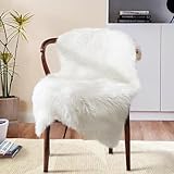 Ruedong Faux Fur Fell Teppich Schaffell Weiß 60x90 cm, Longhair Flauschiger Teppich Lammfell für Wohnzimmer Weicher Deko Schlafzimmer Stühle Sofa