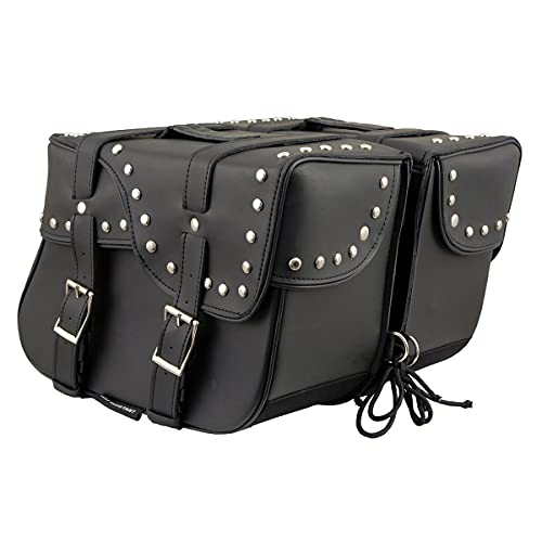 Image of Milwaukee Leather Studded Throw-Over Motorcycle Saddlebags - Synthetic Leather - Universal Fit - Zip-Off - Large