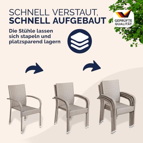 Miniatura 6 de Casaria Set 8x Sillas Jardín Poliratán Apilables 160kg Asiento Ergonómico Reposabrazos Resistente Intemperie Interior Exterior Terraza Balcón Crema