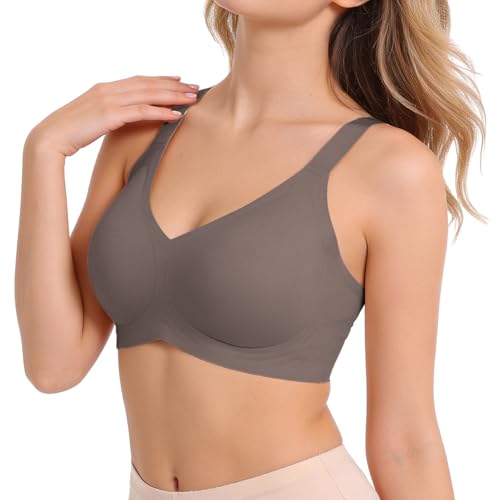 Image of Mayoii Women’s Wireless Jelly Bra, V Neck 3/4 Cup Push Up Bra, Soft Padded Seamless Non Wired T Shirt Bra, Comfortable Support for Daily Wear (UK, Alpha, XXL, Regular, Regular, Gray)