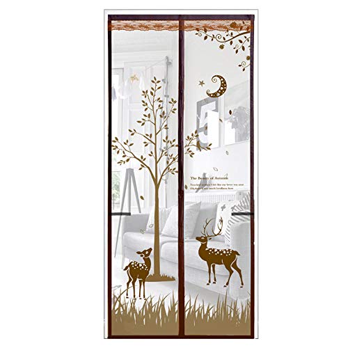 Patrón De Alces Marrones Mosquitera Para Puertas 90x200cm / 35x78inches Mosquitera Puerta Corredera Enrollable para patios, pasillos, balcones, puertas correderas, sala de estar,Fácil de Montar sin T