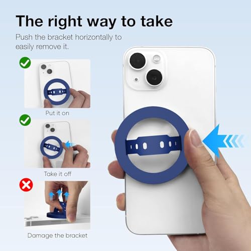 Image of RIGGEAR Soft Silicone Magnetic Phone Grip, Finger Loop Ring Holder Compatible with MagSafe iPhone Models and Magnetic Phone Cases (Blue)