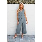luvamia Pant Suits for Women Dressy Casual 2 Piece Sets Sleeveless Blazer Vest with Wide Leg Capri Pants Work Outfit - Image 5
