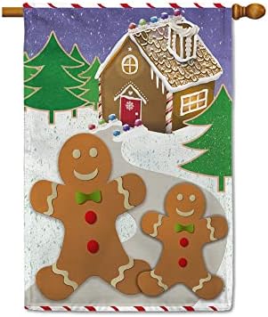 KafePross Happy Winter Snow Gingerbread Mother and Child Decorative Christmas House Flag Merry Xmas Night Village Scenery Decor Banner for Inside and Outside 28"x40" Double Side