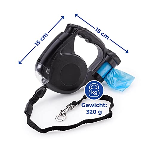 Hundeleine mit LED Licht Kotbeutelspender Beutelspender 5m Hunde Leine bis 25kg Rollleine Schwarz
