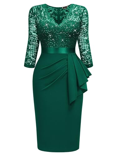 Image of Miusol Women's Retro V Neck Floral Lace Ruffle Style Cocktail Party Dress