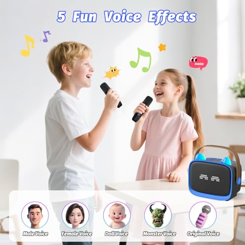 Image of Mini Karaoke Machine Toys Gifts,Kids Portable MP3 Player with 2 Wireless Microphone and LED,Christmas Birthday Gifts for Girls Boys 3 4 5 6 7 8+ Year Old (Blue)