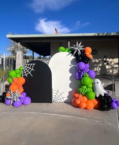 Image of Lukiituke Halloween Balloon Arch Kit, 134Pcs Black and Orange Balloons | 4 Sizes Latex Balloons for Halloween Theme Birthday Party Backdrops Decorations