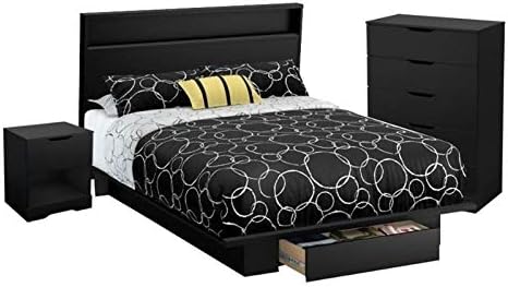 Home Square 3 PC Full Queen Platform Bed Set with Dresser and Nightstand in Black