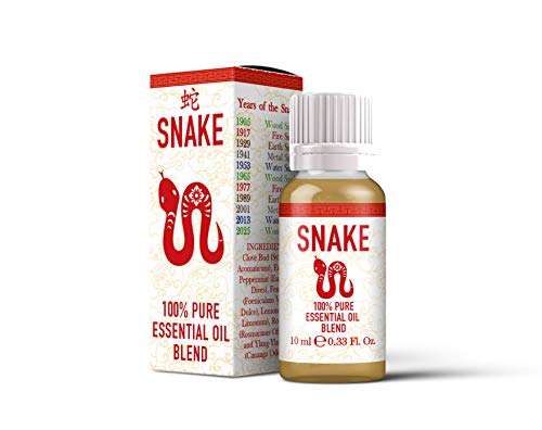 Mystix London | Snake Chinese Zodiac Essential Oil Blend 10ml | 100% Pure & Natural | Aromatherapy for Insight & Elegance | Clove, Eucalyptus, Fennel, Lemon, Rosemary, Ylang Ylang | Vegan, GMO Free