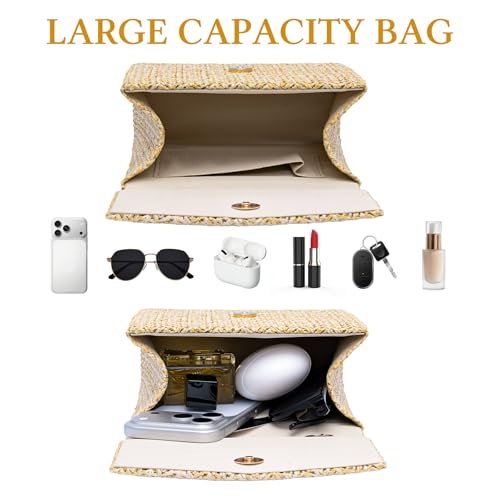 Image of Larcenciel Straw Clutch Purses for Women, Woven Beach Purse w /Chain, Summer Boho Evening Handbag for Wedding, Prom, Vacation