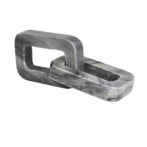Escultura decorativa de mármol cadena geométrica 2 enlaces 10"x4"x3" gris miniatura 3