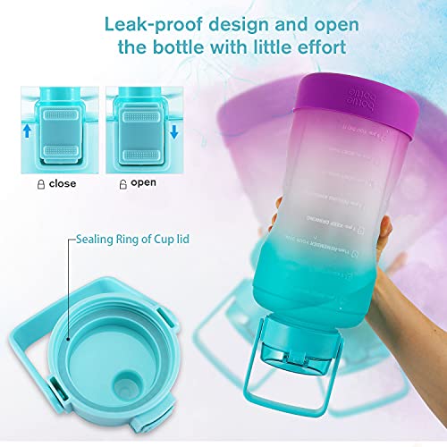 Bottlebottle Bottle Bottle Gallon Water Bottle With Time Marker Big Handle And Flip Straw Motivational 128Oz Gallon Water Jug Leak-Proof For Sports And Workout(Green Purple) thumb #3