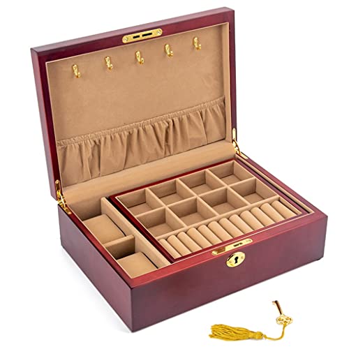 Joyero Organizador Caja de joyería de madera vintage Caja de almacenamiento Collar Pendientes Pendientes Reloj Cadena Joyería de mano Organizador de joyas de madera Pequeño (A 28x20x9CM) (B 28x20x9CM