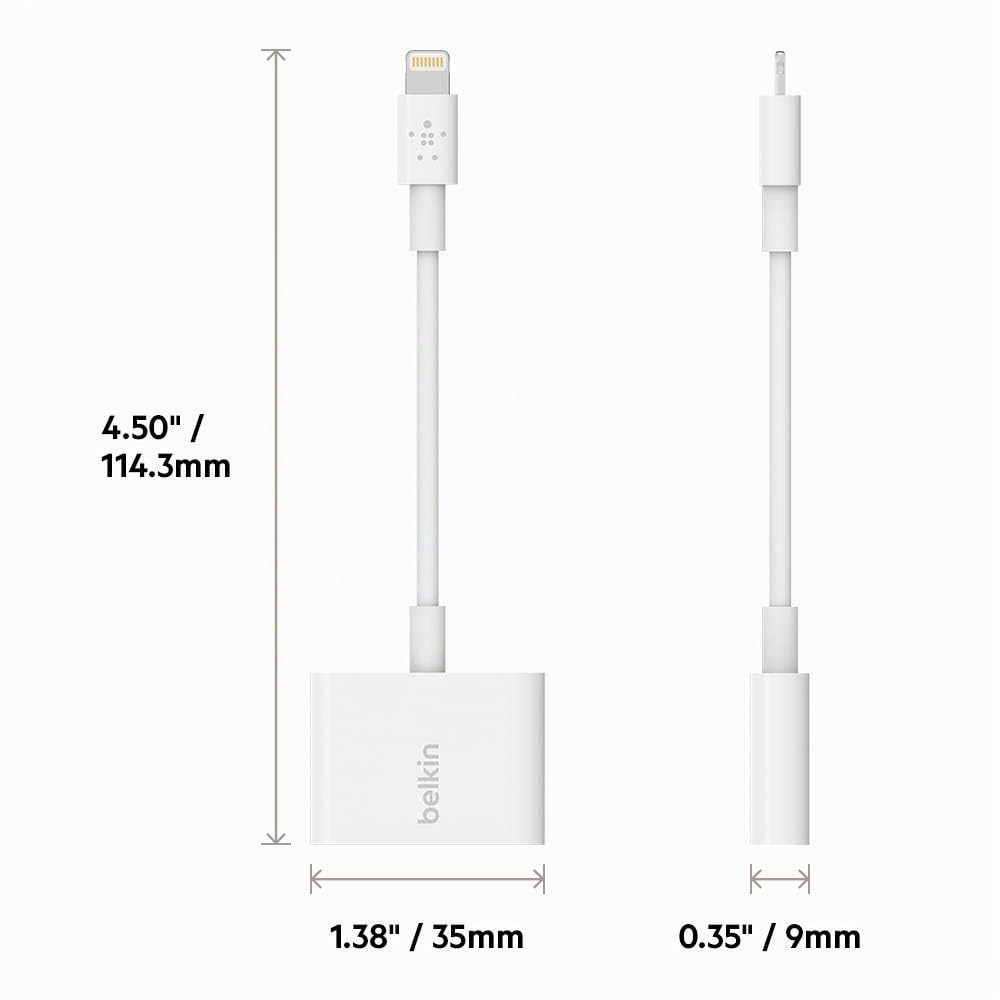 Belkin Audio+Charge Rockstar da 3,5 mm (adattatore Aux per iPhone/adattatore di ricarica per iPhone), bianco