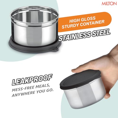 Image of MILTON Plato Pack Small Stainless Steel Lunch Box (2 X 340 ml containers) with Jacket | Leak Proof, Food Grade I Lightweight, Odour Proof | 1 Year Warranty I Ideal for Office, School, Travel, Black