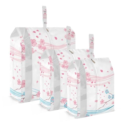 Pink Blue Cherry Blossom 3 Piecing Packing Travel Bag Garment Bag Closet Storage Blanket Storage Bags Plastic Storage