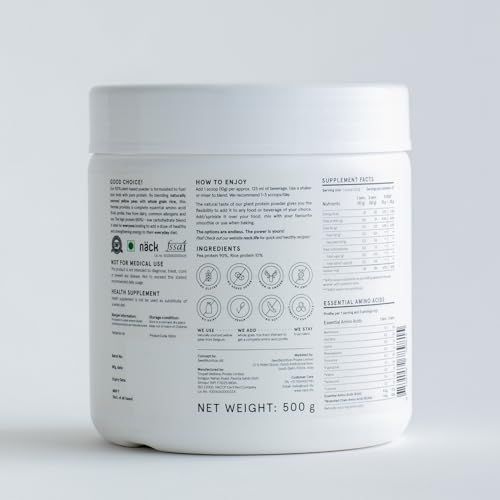 Image of Nack Plant Based Protein Supplement | 500g Unflavoured | 80% Pea & Rice Protein | 24g per Serving | Complete Essential Amino Acid Profile 9.7g EAA, 4.5g BCAA | Muscle Growth & Recovery | Vegan & Gluten-Free (Pack of 2)
