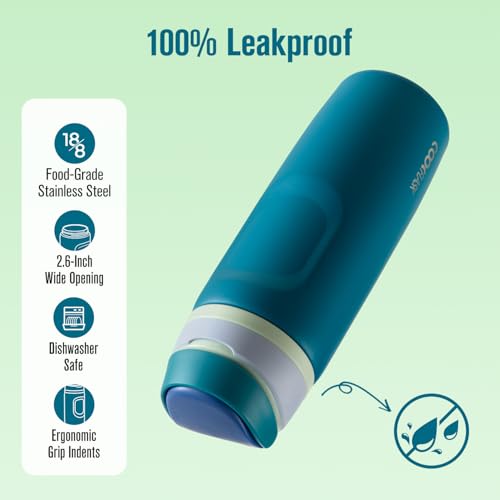 Image of Coolflask MegaSip Insulated Water Bottle 24 oz with Straw, Stainless Steel Water Bottles Leak-Proof, 24+ Hours Cold, BPA-Free Dishwasher Safe, Water Flask for Sports Gym Work Office, Scuba Blue