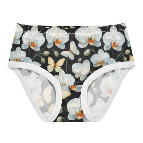 Joisal White Orchids Butterflies Black Panties for Girl Toddler Underwear Floral Cotton Animals Briefs Girls Undies 2t