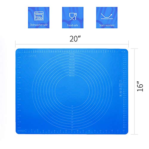 Silicone Baking Mat For Dough Rolling Pastry Mat Large Nonstick And Nonskid Heat Resistent, Countertop Protector, Dining Table Mat And Placemat 20'' By 16'' (Large Size, Blue With Measurements) #TOP1