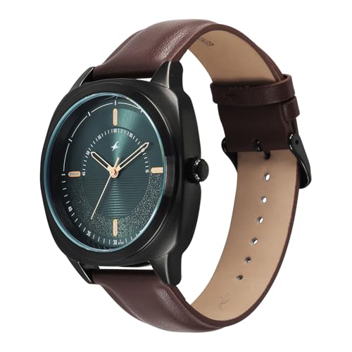 Image of Fastrack Stunners X Quartz Analog with Dark Green Dial Brown Leather Strap Watch for Men - 38161NL02