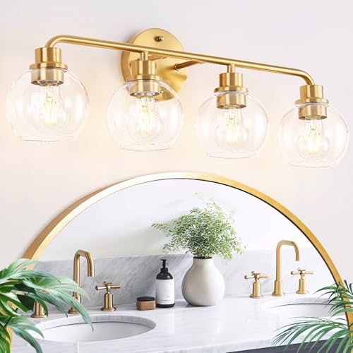Watyo Bathroom Light Fixtures Gold Vanity Light 4 Light Wall