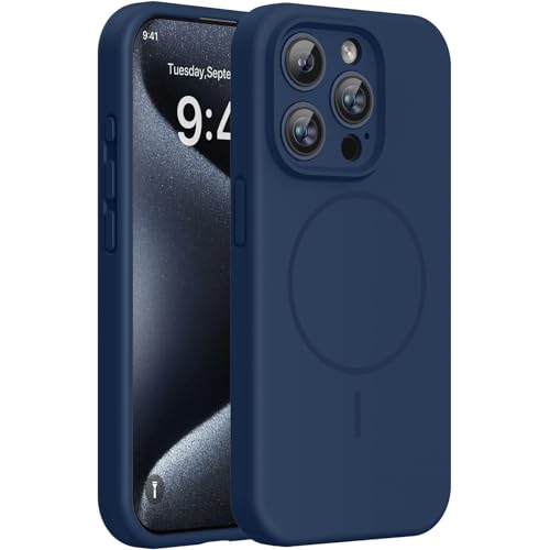 Image of Miracase Magnetic for iPhone 15 Pro Case, [Soft Anti-Scratch Microfiber Lining], Compatible with MagSafe, Liquid Silicone Shockproof Drop Protection Phone Case for 15 Pro, Dark Blue