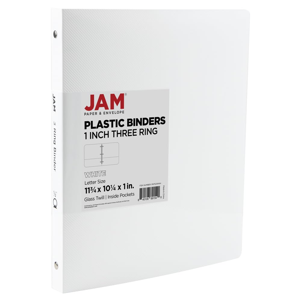 JAM PAPER Plastic 0.5 inch Binder - White 3 Ring Binder - Sold Individually