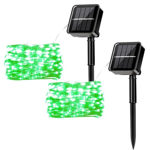 MUXIJIA 2 piezas de Guirnalda de luces LED solar para exteriores, 7M / 23Ft 50 LEDS luces de cadena impermeables Luces de cadena solar de 8 modos para decorar jardín, patio, patio, fiesta (Verde)