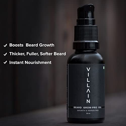 Villain Beard Grow-Pro Oil - 30 Ml | For Faster Beard Growth And Thicker Beard | Non Sticky| Best Beard Oil | Nourishes & Strengthens Uneven Patchy Beard #TOP3