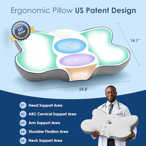Image of Ultra Cooling Cervical Pillow for Neck Pain Relief, Patented Ergonomic Memory Foam Neck Pillow with 3X Breathable Pillowcase, Dual-Height Orthopedic Pillow for Side, Back & Stomach Sleepers (Large)