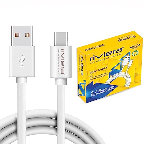 Riviera USB to Type C PVC Data Sync Cable, Tough and Durable Charging Solution for Your USB Type C Device -(White, 2 Meter)