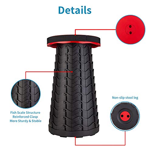 Boreeman Upgraded Folding Stool with Cushion Lightweight Yet More Sturdy with Load Capacity 400lbs Portable Collapsible Stool Retractable Stool for Camping Fishing Hiking BBQ (Red)