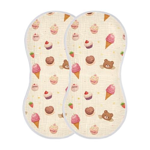 Bolaz Baby Burp Cloths 2 Pack,Little Bear Ice Cream Pattern,Feeding Cloths Face Towel Super Absorbent Soft Cotton Burping Rags Feeding Bibs