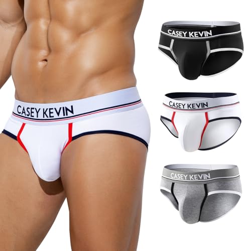 Casey Kevin Mens Underwear Briefs Multipack Cotton Underpants Low Rise Pouch Underwear Soft Slips Tagless Boxer Briefs Pack of 3 Black White Grey XL