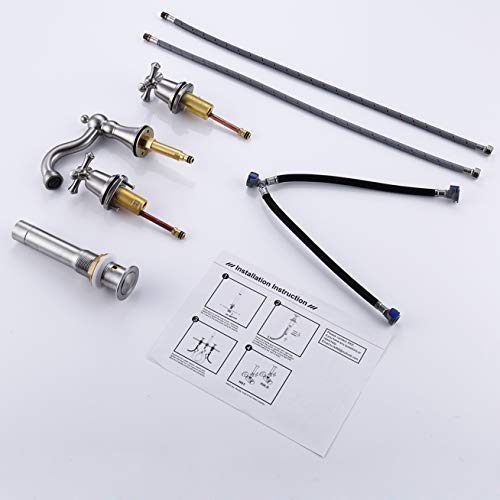 Rkf Brass Two Handle Widespread Bathroom Sink Faucet With Metal Pop-Up Drain With Overflow And Cupc Supply Hoses,Brushed Nickel,Cwf033-Bn #TOP4