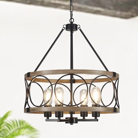 ASHUAQI Rustic Black Chandelier with 4 Lights Cover