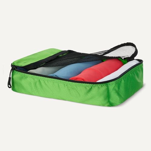 Image of Amazon Essentials 4-Piece Packing Cubes Travel Accessories Set, Luggage Organizer with Double Zipper, Mesh Top, Space-Saving for Suitcases, Small /Medium /Large /Slim, Green (Previously Amazon Basics)